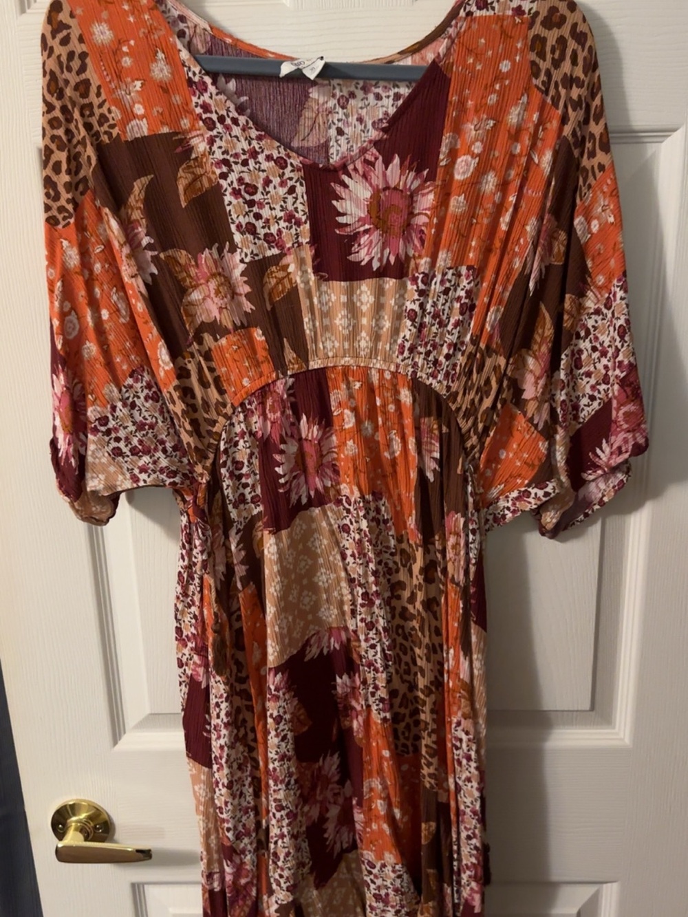 Caslon Floral Patchwork Midi Dress in Rust, Pink & Cream